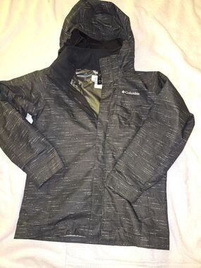 Columbia Kids' Black Hooded Raincoat with Subtle Dot Pattern